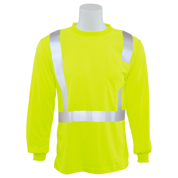 Erb Safety T-Shirt, Birdseye Mesh, Long Sleeve, Class 2, 9007S, Hi-Viz Lime, SM 64000